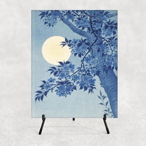 PL028 - Blossoming Cherry on a Moonlit Night by Ohara Koson (1877- 1945) - Ceramic Tile or Photo Panel with Easel or Wall Plaque - 8" x 10".