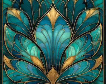 AN103 -  Gloss Ceramic Tile or Aluminium Desk Top Easel - Art Deco Botanical Tile - Various Sizes