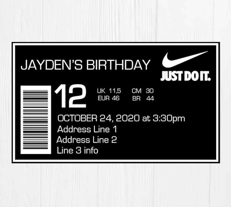 Nike Invitation Nike Digital Birthday Party Invitation Etsy