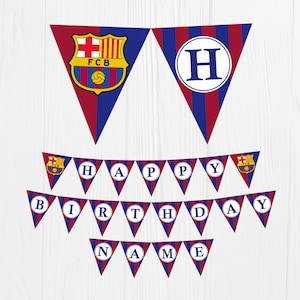 Football Soccer Barcelona Banner - Printable Digital Birthday Banner -