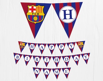 BARCELONA Birthday Banner Party - Barcelona Printable Digital Banner - Banderín Barcelona Feliz Cumpleaños Imprimible - barcelona bunting