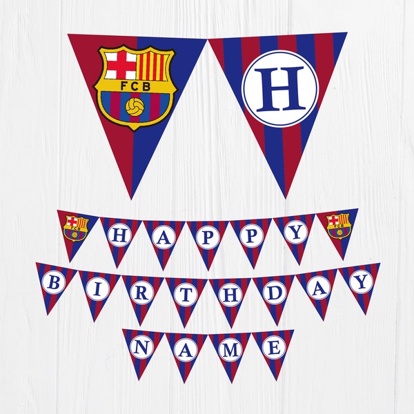 BARCELONA Birthday Banner Party - Barcelona Printable Digital Banner - Banderín Barcelona Feliz Cumpleaños Imprimible - barcelona bunting