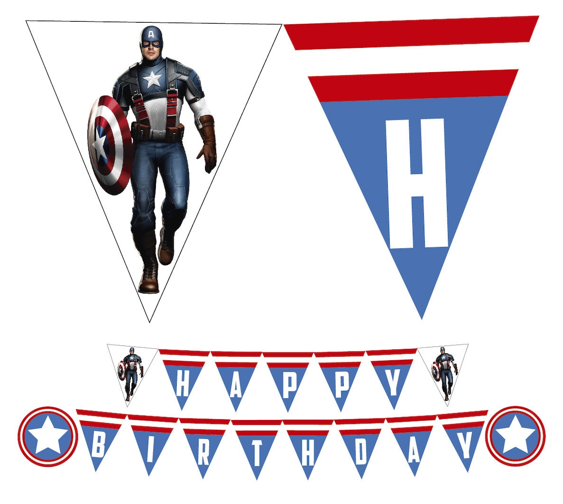 Captain America Printable Happy Birthday Banner | Etsy
