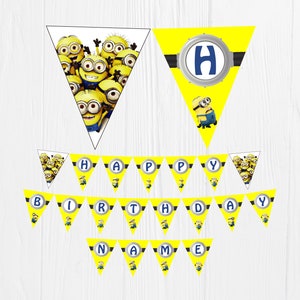 Despicable Me Minions Birthday Banner - Minion Digital Printable Banner - Banderín Cumpleaños Minions - Minion Party Ideas - Minion Bunting