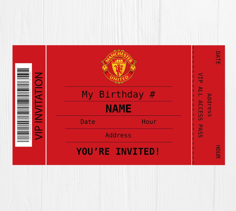 Manchester United Invitation Manchester United Digital Etsy