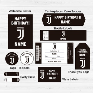 JUVENTUS Birthday Party Set Kit – Juventus Digital Printable Birthday Party Supplies – Juventus Party Bundle - Kit imprimible