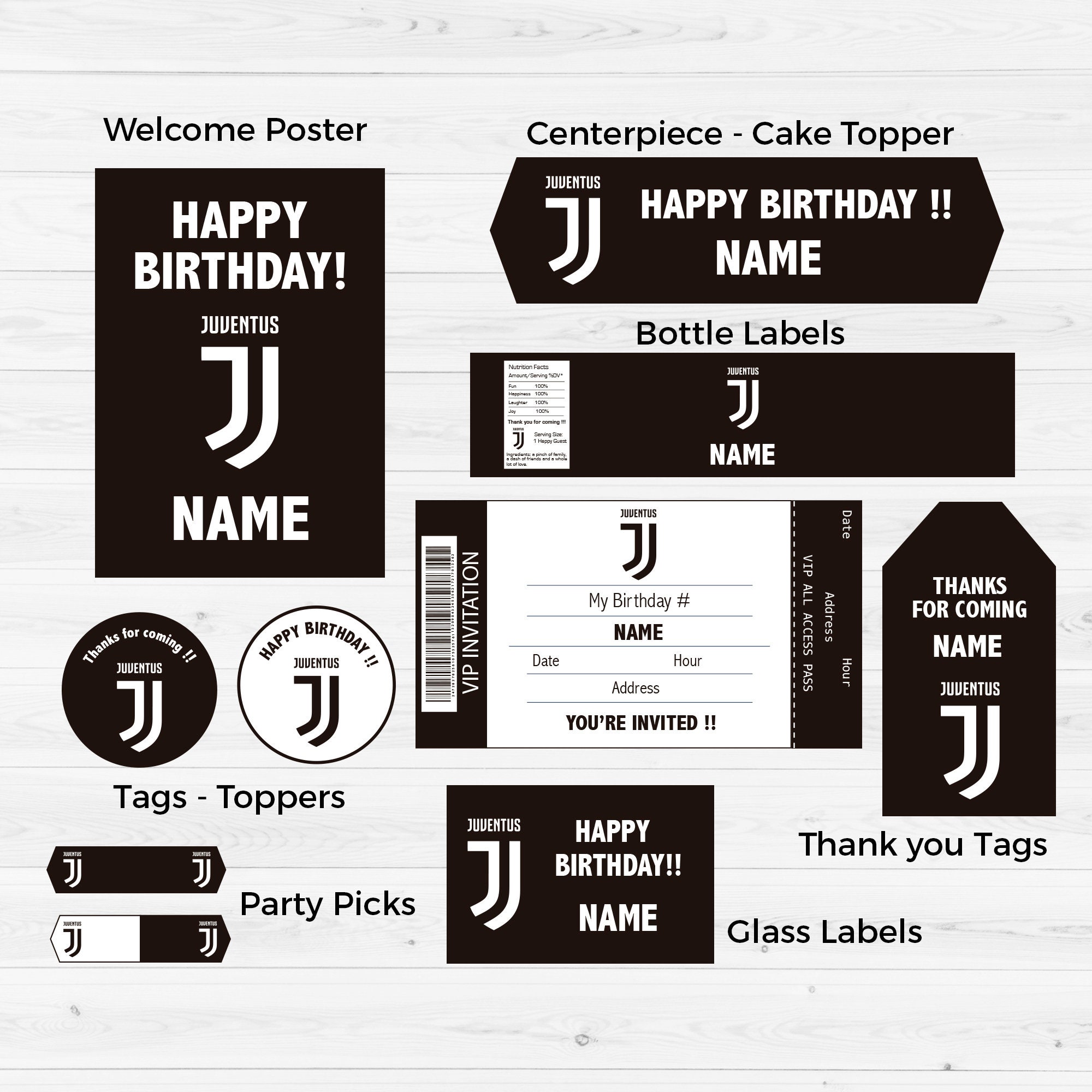 Juventus Birthday Party Set Kit Juventus Digital Printable Etsy
