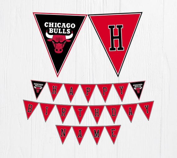Chicago Bulls Birthday Banner Party Chicago Bulls Digital Etsy