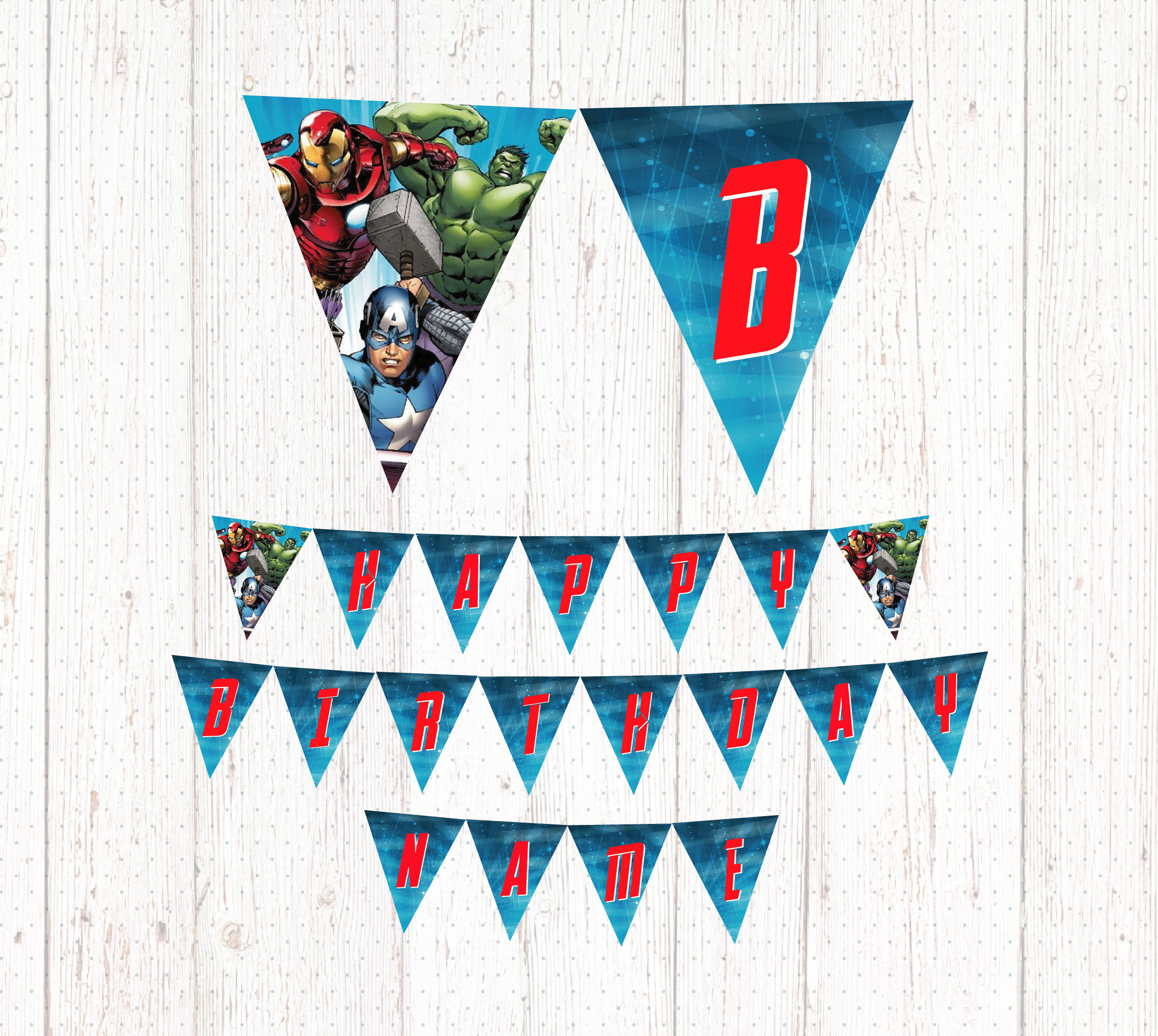 Avengers Printable Birthday Banner Banderín Cumpleaños | Etsy