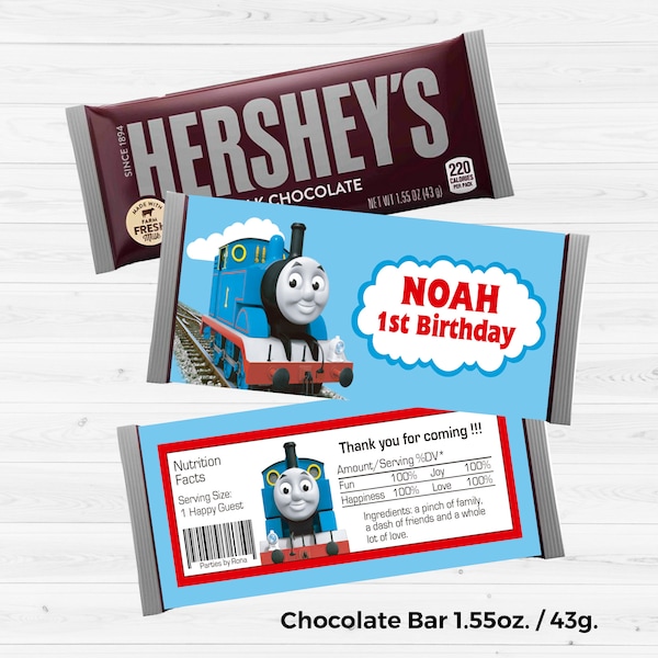 Thomas and Friends Hershey Label, Thomas Digital Printable Hershey Wrapper, Thomas the train Birthday Decor, Party Supplies, Party Ideas