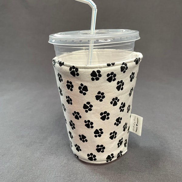 White Paw Print Coffee Sleeve / Coffee Cozy / Coffee Koozie / Drink Sleeve / Drink Cozy / Drink Koozie / Cup Sleeve