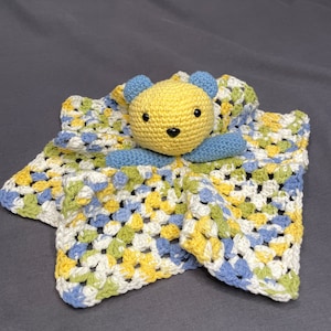 Blue & Yellow Teddy Bear Lovey / Security Blanket / Stuffy / Plush