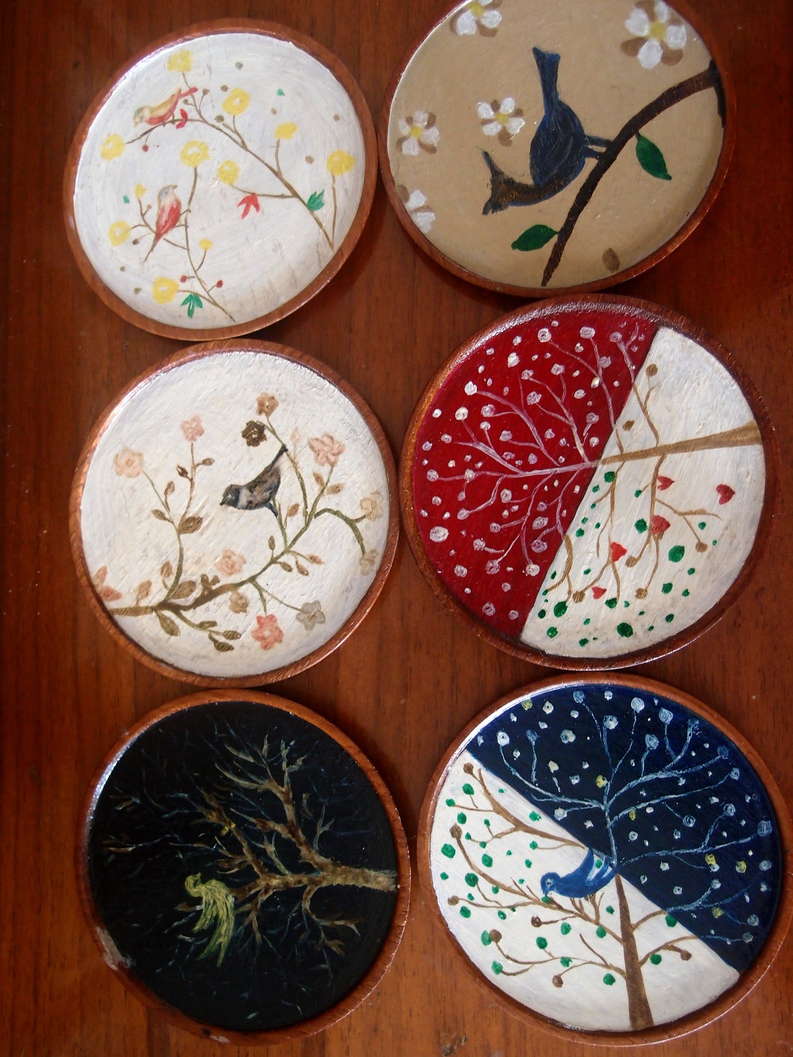 Set of 6 coasters. Hand painted. Etsy