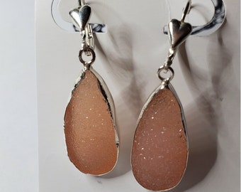Pink Druzy  Sterling SilverLever back Earrings