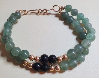 Double Pleasure Green, Onyx ,Gold Bracelet