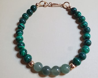 Malachite, Aventurine, Gold Single Bracelet