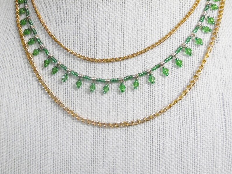Green and Gold Triple Chain Necklace Etsy