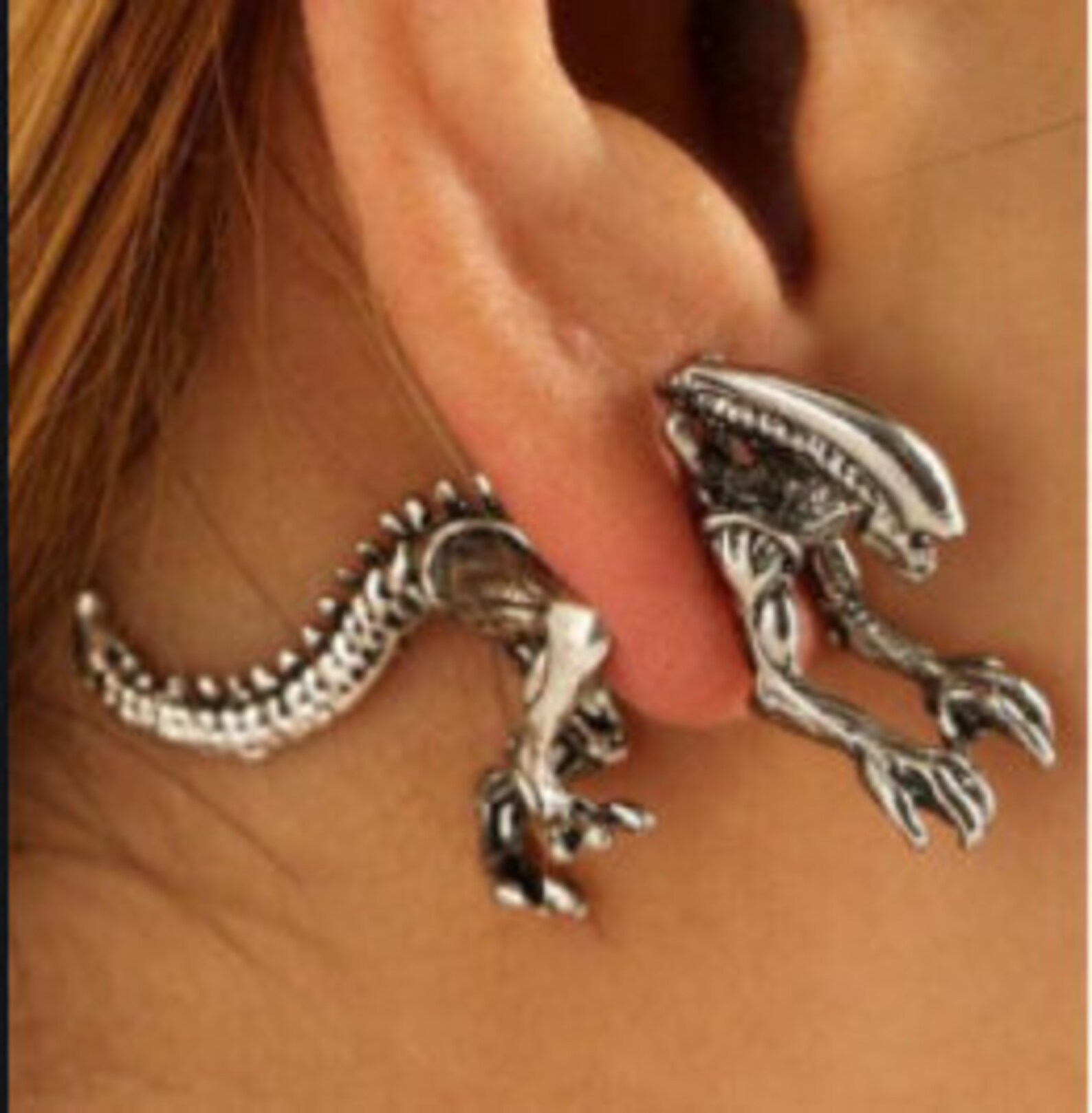 Alien Xenomorph Silver Earrings Etsy