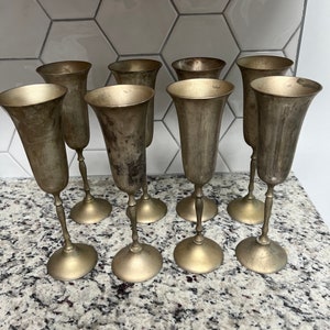 Set of 8 Vintage Silver Plated Chalices, Wine Goblet, Antique Chalice, Medieval Decor, Wedding or Anniversary Gift