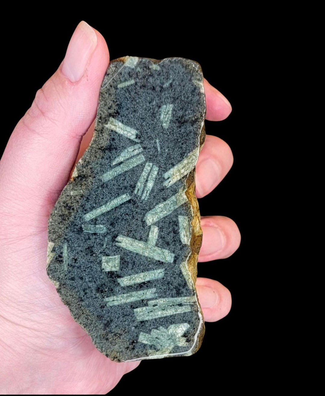 Chinese Writing Stone Rough | Raw Green Basalt and Feldspar From ...