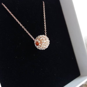 Rose gold necklace, crystal necklace, shamballa, round, ball, crystal, necklace, gift, birthday, friendship, love, bridesmaids, wedding