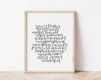 Names for the Savior Printable | Names of Christ | Religious Wall Art | Christ Printable | Calligraphy