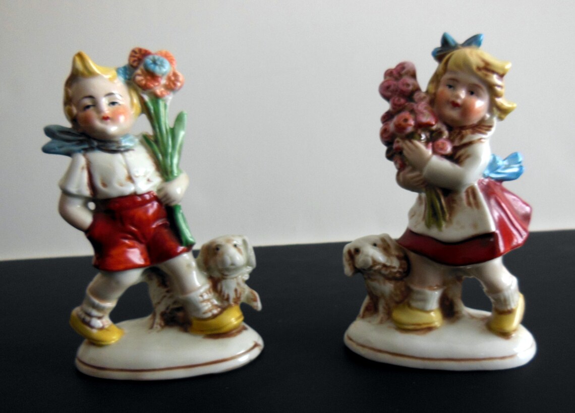 ON SALE Antique Pair German Figurines Boy and Girl Etsy