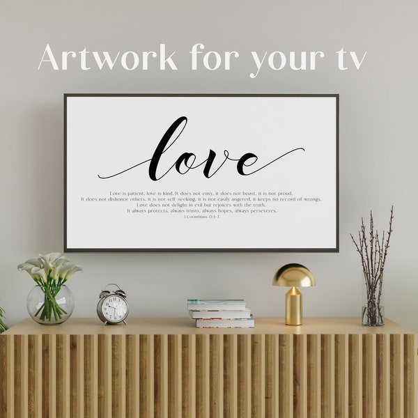 Samsung Frame TV art | "Love is patient, love is kind..." 1 Corinthians 13 | Bible verse art |  Digital download for tv | Scripture art