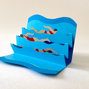 Swimmer Girls Miniature Pop Up Card