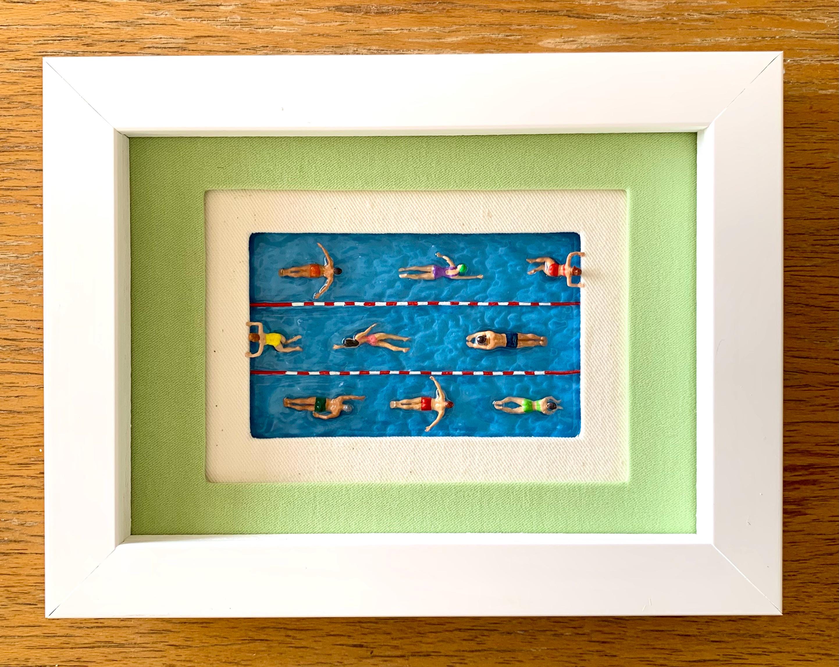 Miniature Swimming Pool Art: White Wood Frame, Tiny Swimmers - Etsy