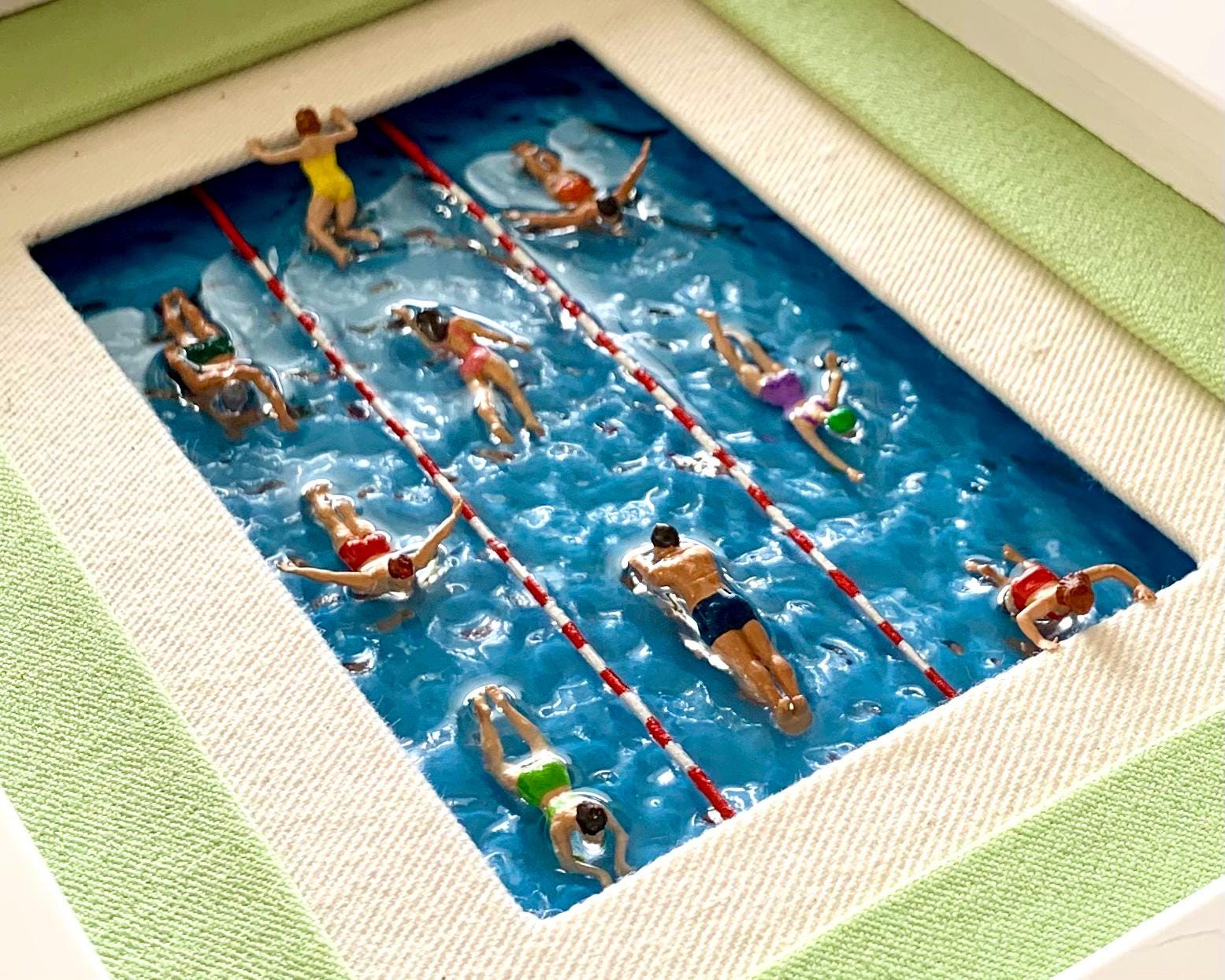 Miniature Swimming Pool Art: White Wood Frame, Tiny Swimmers - Etsy