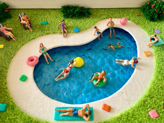 Miniature Swimming Pool Art: Sunbathers in White Wood Frame - Etsy