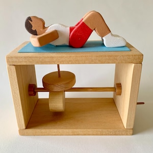 Sit-Ups Man Automata, wood, hand crank
