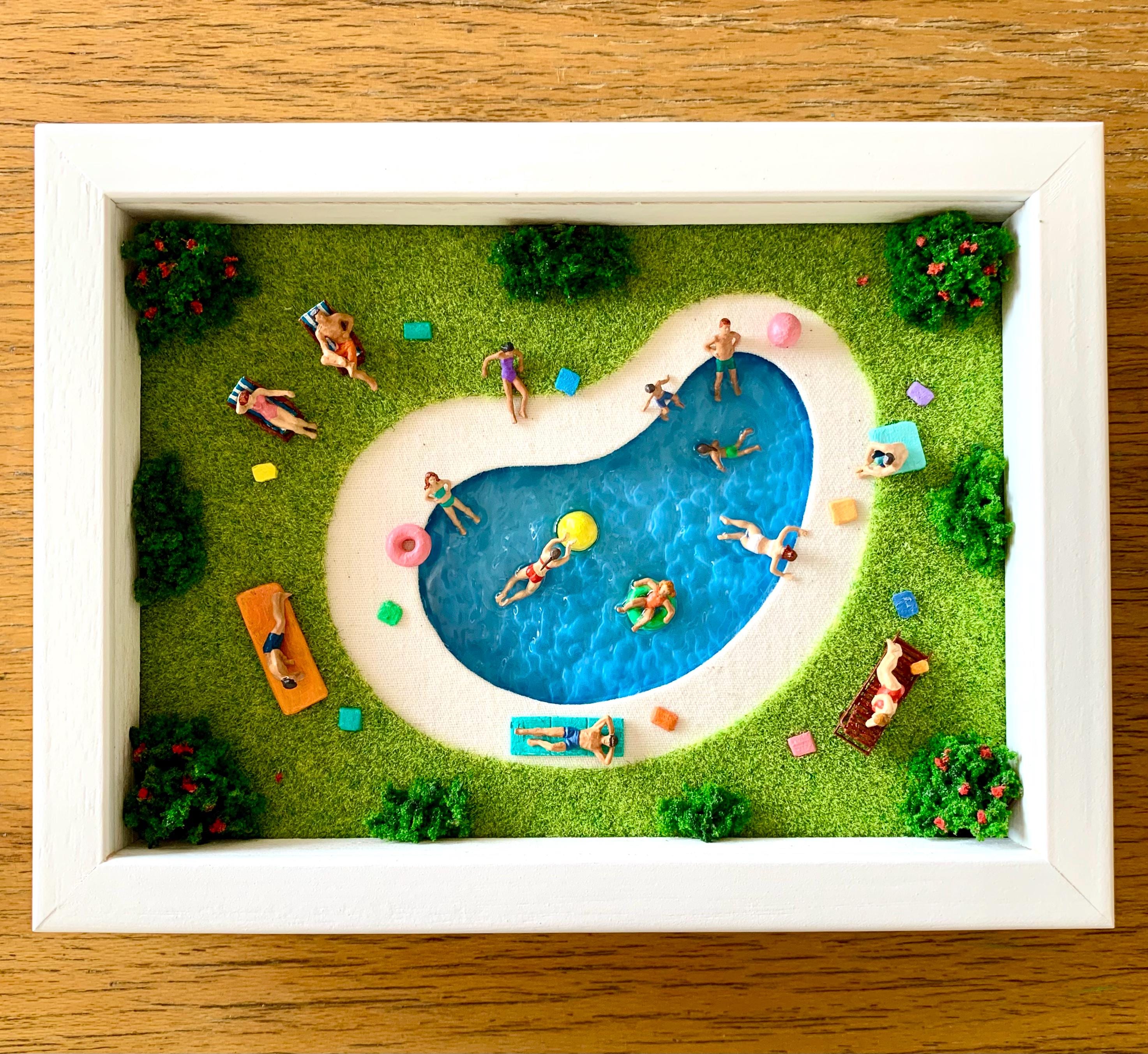 Miniature Swimming Pool Art: Sunbathers in White Wood Frame - Etsy