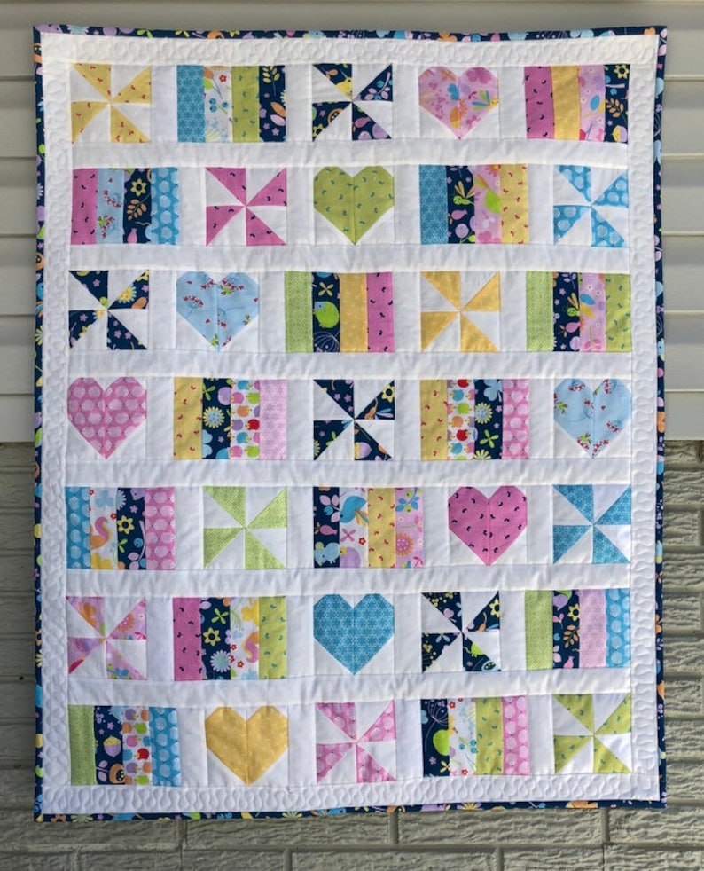 Hearts and Pinwheels Baby Quilt Pattern image 1