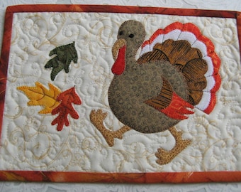 Run, Turkey, Run, Thanksgiving Mug Rug Pattern.