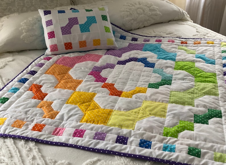 Rainbow Bows Baby Quilt and PillowPattern image 1