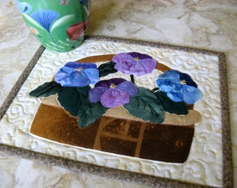 Pansies in a Basket Quilted Mug Rug Pattern