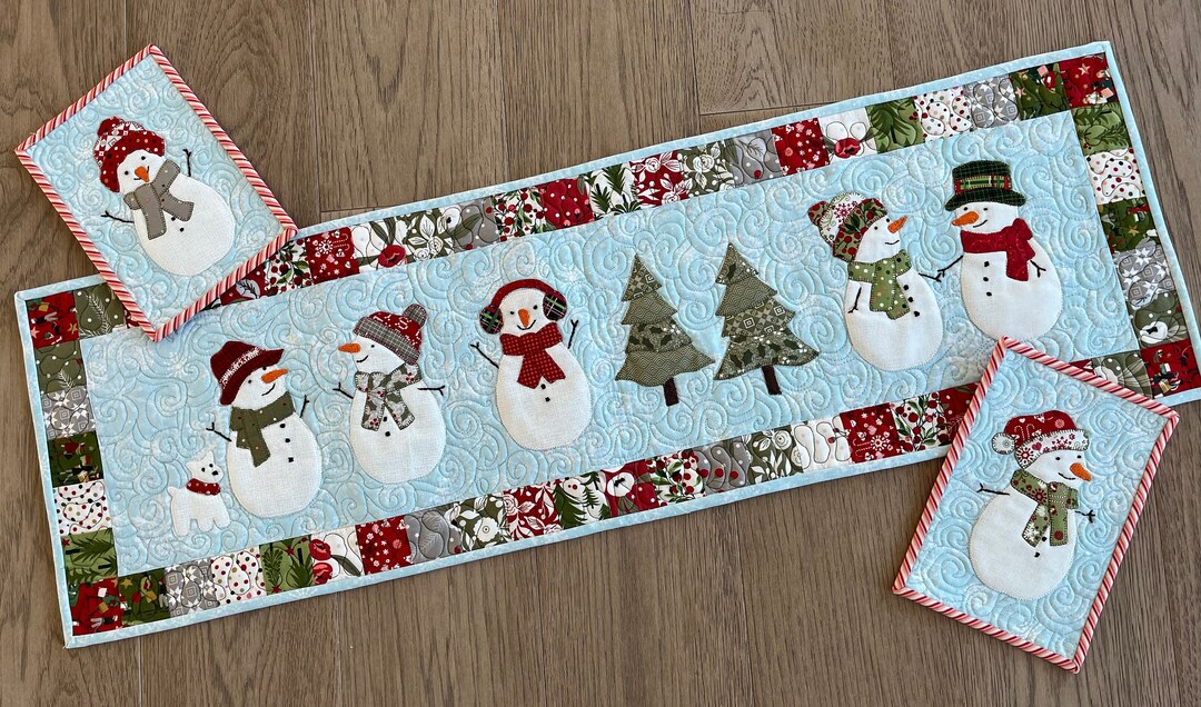 Snowmen Table Runner and Mug Rug Pattern - Etsy