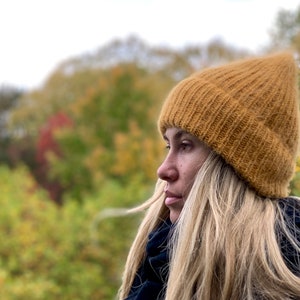 Winter knit hat angora wool ladies beanie hat taupe chunku wool women hat