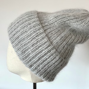 Winter knitted hat angora wool women beanie hat gray chunku wool women hat