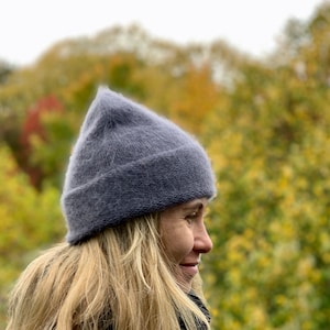 Winter knitted hat angora wool women beanie hat gray chunku wool women hat