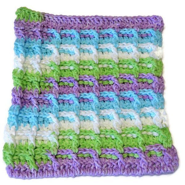 Waffle stitch dishcloth - Lavender, white, aqua, lime dishcloth - Hand crocheted dishcloth - Large dish cloth - Cotton dish cloth