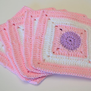 Hand Crocheted Cotton Washcloths - Pink & White, Set of 5 (7x7)