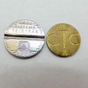 2 Telephone Tokens, Vintage Chili and Brazil