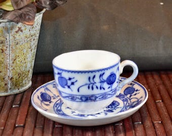 Old Demi Cup & Saucer -Onion Pattern- Allergens, England - Early 1900's