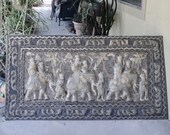 Burmese Kalaga Tapestry -60 quot - Central rectangular panel set with Figures upon Elephants