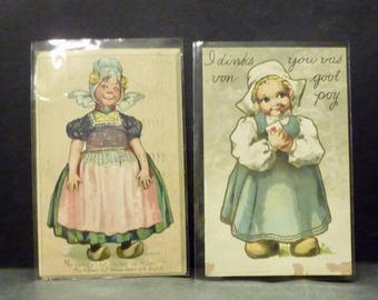 2 1907 Dutch Girls Post Cards - A bit Comical - used