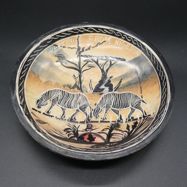 Soapstone Zebra Plate- Souvenir "Greetings from Nigeria"