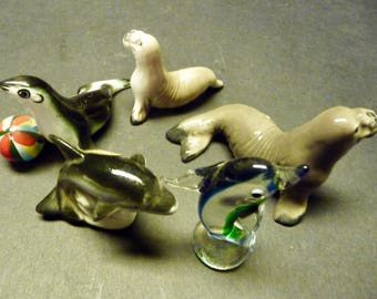 SALE - 5 Maritime sea figurines - 4 bone china Shaken Japan- 1 blown glass
